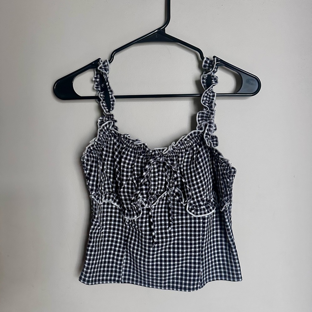 Sienna Sky Black and White Gingham Ruffle Tank Top